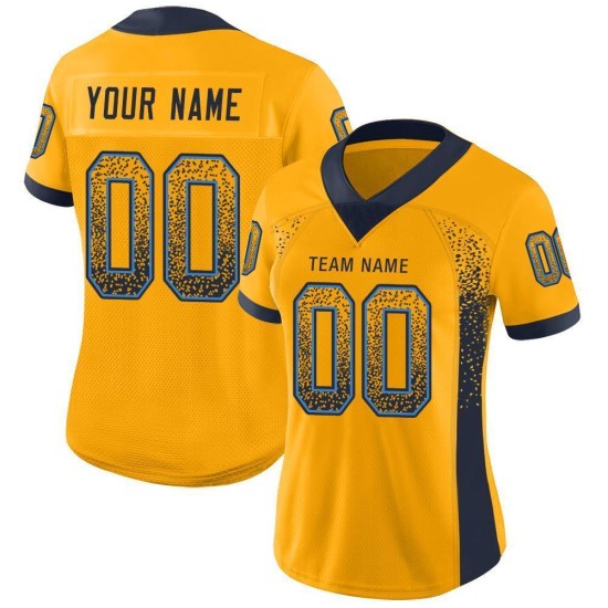 Custom Gold Navy-Powder Blue Mesh Drift Fashion Football Jersey Custom Gold Navy-Powder Blue Mesh Drift Fashion Football Jersey