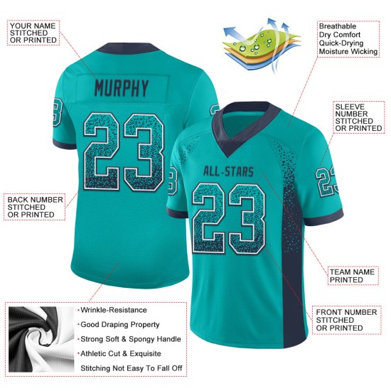 Custom Aqua Navy-White Mesh Drift Fashion Football Jersey Custom Aqua Navy-White Mesh Drift Fashion Football Jersey