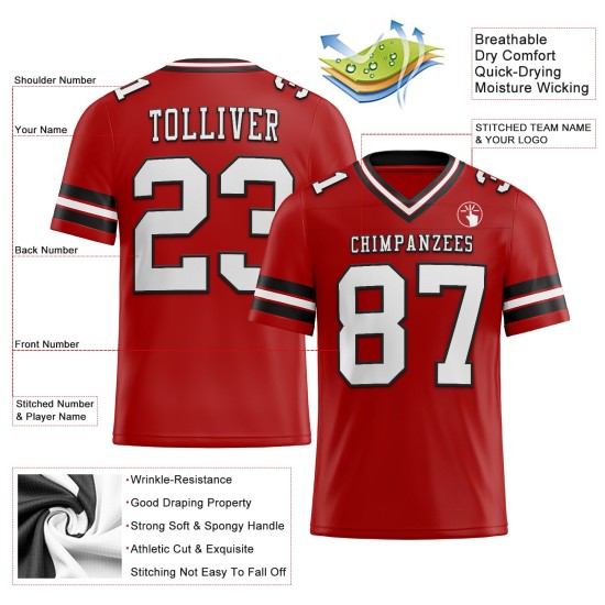 Custom Red White-Black Mesh Authentic Football Jersey Custom Red White-Black Mesh Authentic Football Jersey