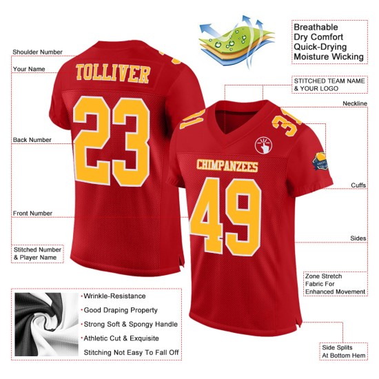 Custom Red Gold-White Mesh Authentic Football Jersey Custom Red Gold-White Mesh Authentic Football Jersey