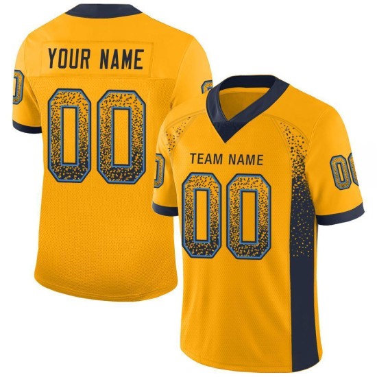 Custom Gold Navy-Powder Blue Mesh Drift Fashion Football Jersey Custom Gold Navy-Powder Blue Mesh Drift Fashion Football Jersey