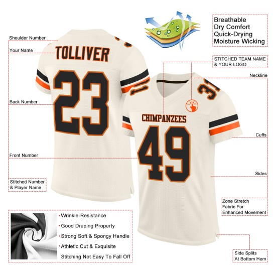 Custom Cream Black-Orange Mesh Authentic Football Jersey Custom Cream Black-Orange Mesh Authentic Football Jersey