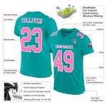 Custom Aqua Pink-White Mesh Authentic Football Jersey Custom Aqua Pink-White Mesh Authentic Football Jersey