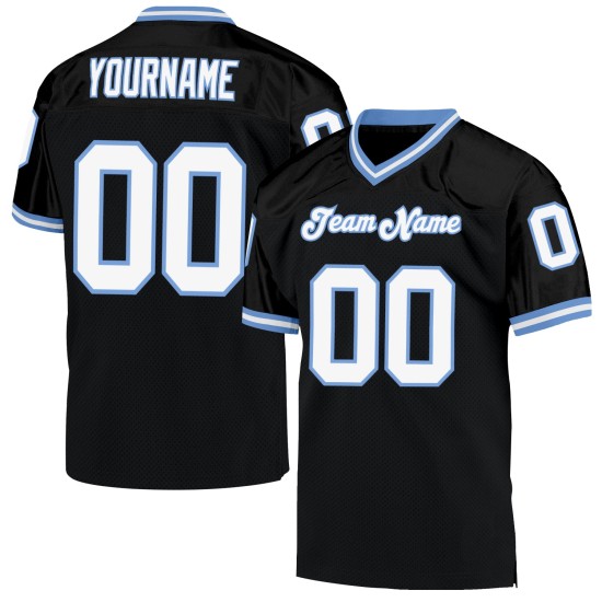 Custom Black White-Light Blue Mesh Authentic Throwback Football Jersey Custom Black White-Light Blue Mesh Authentic Throwback Football Jersey