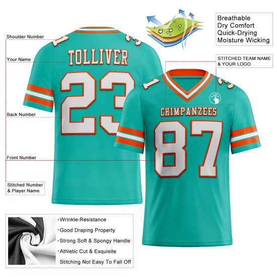Custom Aqua White-Orange Mesh Authentic Football Jersey Custom Aqua White-Orange Mesh Authentic Football Jersey