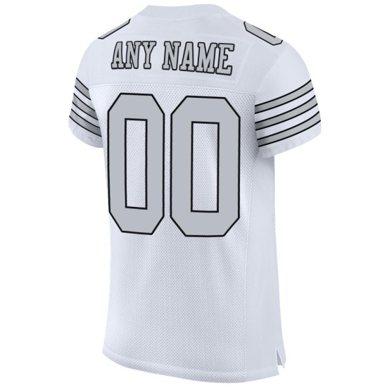 Custom White Silver-Black Mesh Authentic Football Jersey Custom White Silver-Black Mesh Authentic Football Jersey