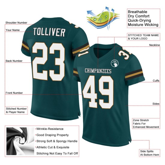 Custom Midnight Green White-Old Gold Mesh Authentic Football Jersey Custom Midnight Green White-Old Gold Mesh Authentic Football Jersey
