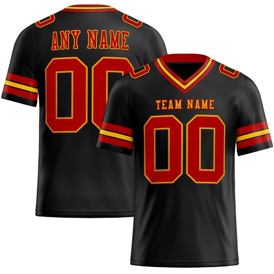 Custom Black Red-Gold Mesh Authentic Football Jersey Custom Black Red-Gold Mesh Authentic Football Jersey