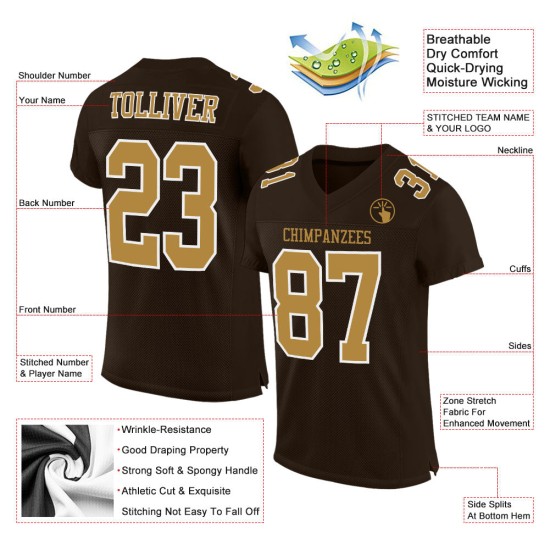 Custom Brown Old Gold-White Mesh Authentic Football Jersey Custom Brown Old Gold-White Mesh Authentic Football Jersey