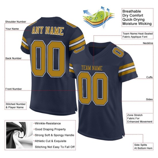 Custom Navy Old Gold-White Mesh Authentic Football Jersey Custom Navy Old Gold-White Mesh Authentic Football Jersey