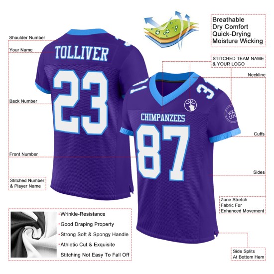 Custom Purple White-Powder Blue Mesh Authentic Football Jersey Custom Purple White-Powder Blue Mesh Authentic Football Jersey
