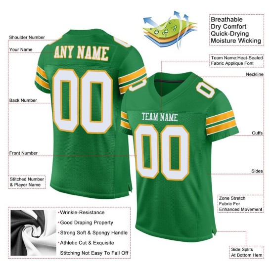 Custom Grass Green White-Gold Mesh Authentic Football Jersey Custom Grass Green White-Gold Mesh Authentic Football Jersey