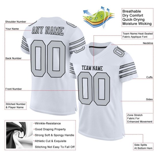 Custom White Silver-Black Mesh Authentic Football Jersey Custom White Silver-Black Mesh Authentic Football Jersey