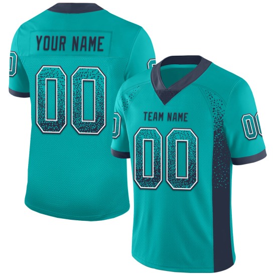 Custom Aqua Navy-White Mesh Drift Fashion Football Jersey Custom Aqua Navy-White Mesh Drift Fashion Football Jersey