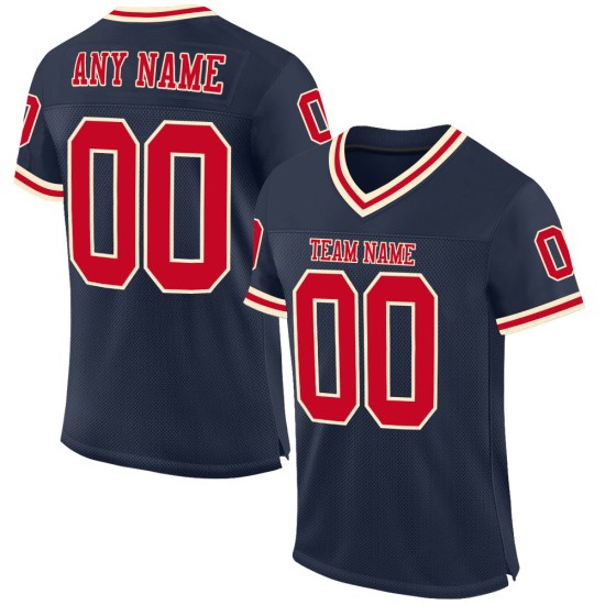 Custom Navy Red-Cream Mesh Authentic Throwback Football Jersey Custom Navy Red-Cream Mesh Authentic Throwback Football Jersey