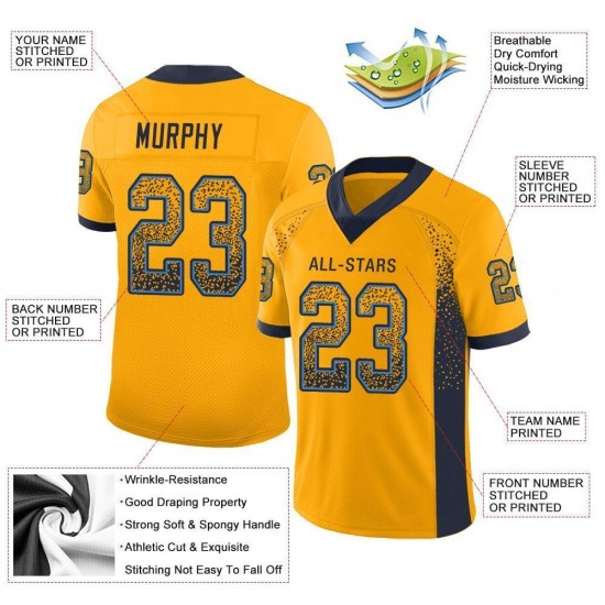 Custom Gold Navy-Powder Blue Mesh Drift Fashion Football Jersey Custom Gold Navy-Powder Blue Mesh Drift Fashion Football Jersey