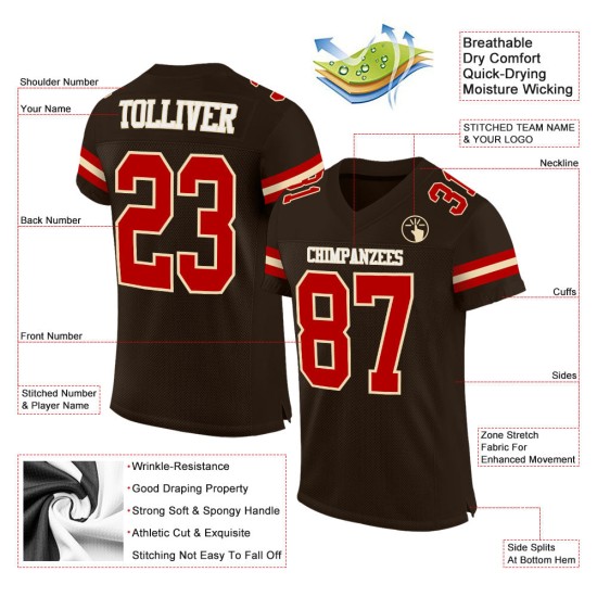 Custom Brown Red-Cream Mesh Authentic Football Jersey Custom Brown Red-Cream Mesh Authentic Football Jersey
