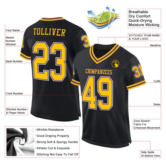 Custom Black Gold-Purple Mesh Authentic Throwback Football Jersey Custom Black Gold-Purple Mesh Authentic Throwback Football Jersey