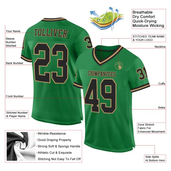 Custom Grass Green Black-Old Gold Mesh Authentic Throwback Football Jersey Custom Grass Green Black-Old Gold Mesh Authentic Throwback Football Jersey