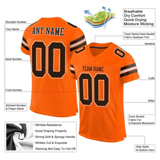Custom Orange Brown-White Mesh Authentic Football Jersey Custom Orange Brown-White Mesh Authentic Football Jersey