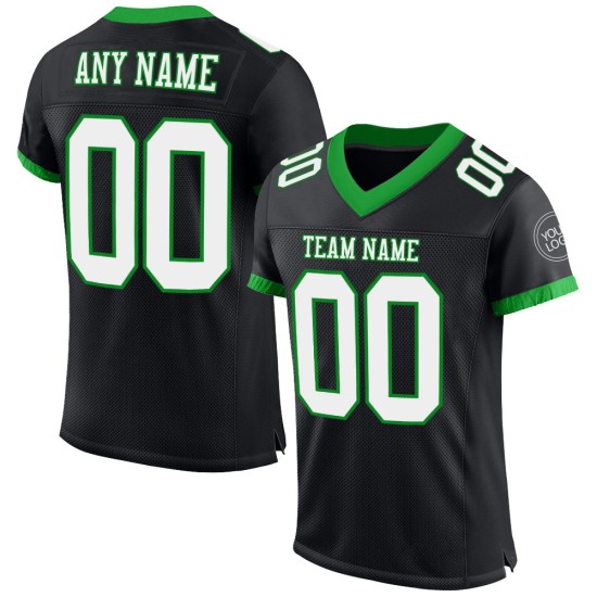 Custom Black White-Grass Green Mesh Authentic Football Jersey Custom Black White-Grass Green Mesh Authentic Football Jersey