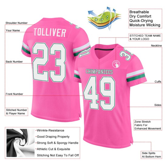 Custom Pink White-Kelly Green Mesh Authentic Football Jersey Custom Pink White-Kelly Green Mesh Authentic Football Jersey