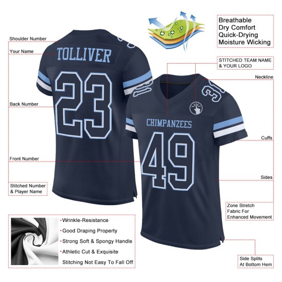 Custom Navy White-Light Blue Mesh Authentic Football Jersey Custom Navy White-Light Blue Mesh Authentic Football Jersey