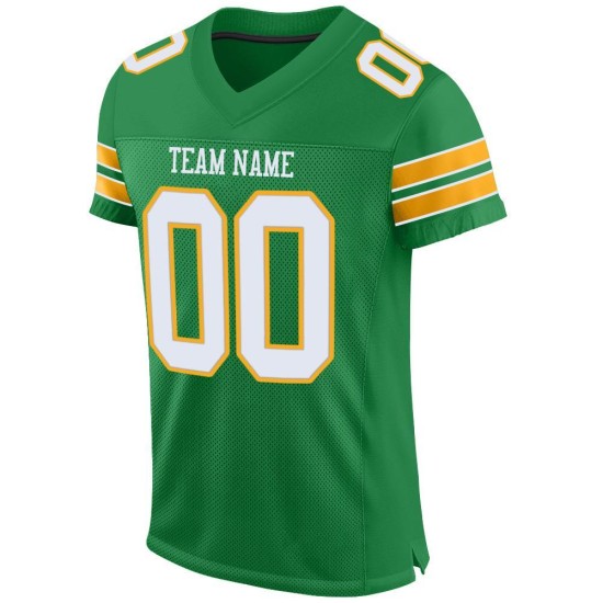 Custom Grass Green White-Gold Mesh Authentic Football Jersey Custom Grass Green White-Gold Mesh Authentic Football Jersey