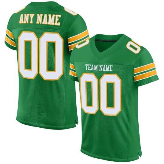 Custom Grass Green White-Gold Mesh Authentic Football Jersey Custom Grass Green White-Gold Mesh Authentic Football Jersey