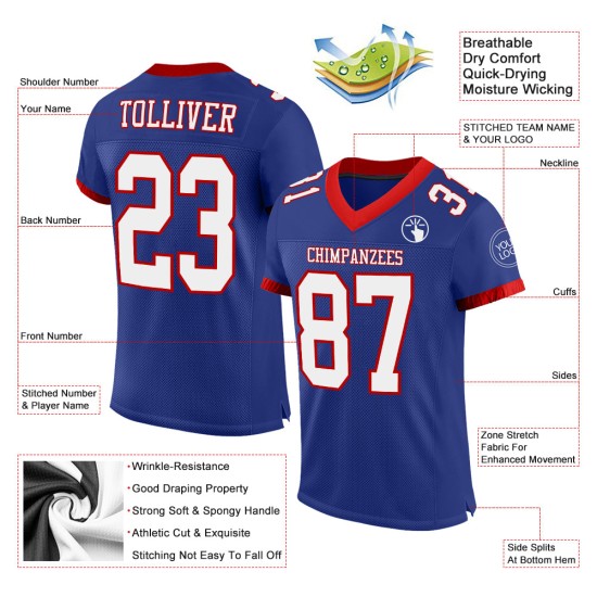 Custom Royal White-Red Mesh Authentic Football Jersey Custom Royal White-Red Mesh Authentic Football Jersey