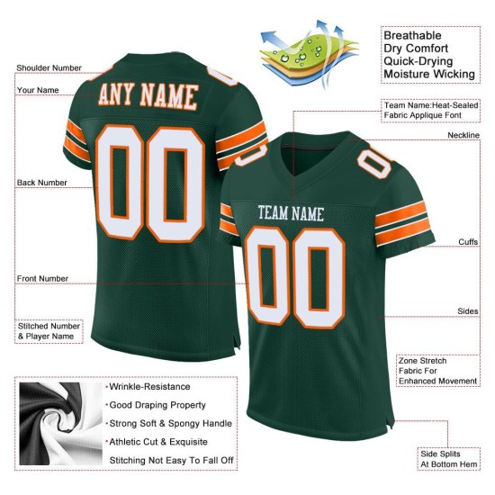 Custom Green White-Orange Mesh Authentic Football Jersey Custom Green White-Orange Mesh Authentic Football Jersey