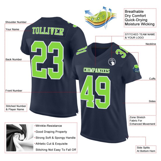 Custom Navy Neon Green-White Mesh Authentic Football Jersey Custom Navy Neon Green-White Mesh Authentic Football Jersey