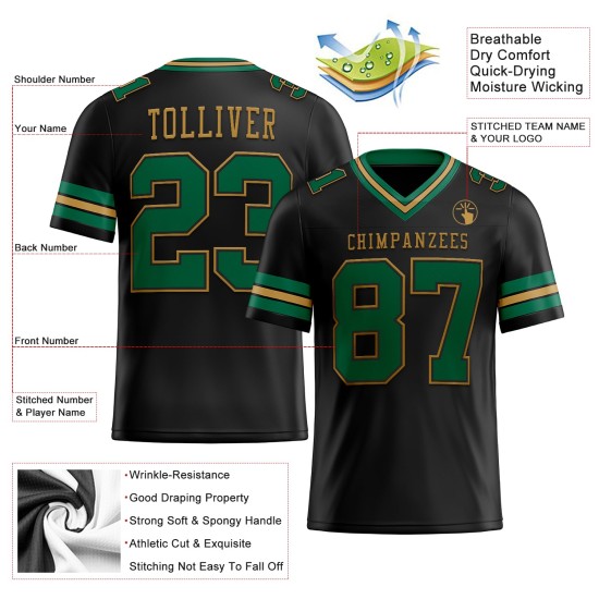 Custom Black Kelly Green-Old Gold Mesh Authentic Football Jersey Custom Black Kelly Green-Old Gold Mesh Authentic Football Jersey