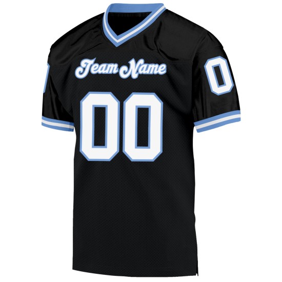 Custom Black White-Light Blue Mesh Authentic Throwback Football Jersey Custom Black White-Light Blue Mesh Authentic Throwback Football Jersey