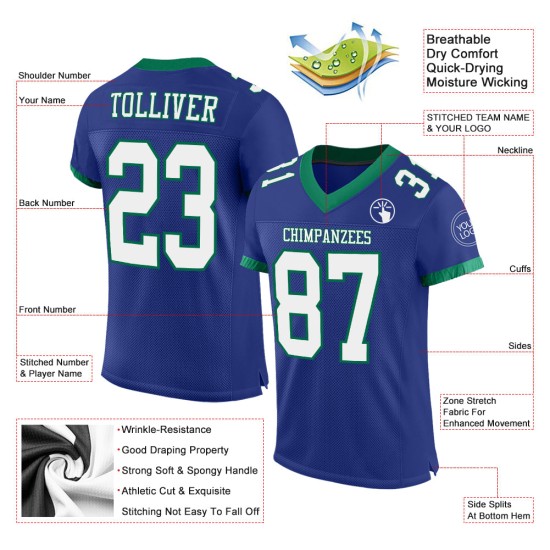 Custom Royal White-Kelly Green Mesh Authentic Football Jersey Custom Royal White-Kelly Green Mesh Authentic Football Jersey