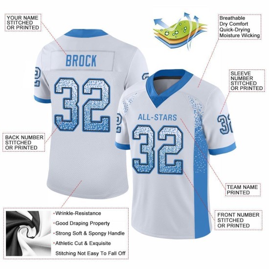 Custom White Powder Blue-Black Mesh Drift Fashion Football Jersey Custom White Powder Blue-Black Mesh Drift Fashion Football Jersey