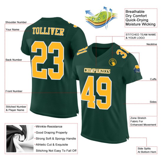 Custom Green Gold-White Mesh Authentic Football Jersey Custom Green Gold-White Mesh Authentic Football Jersey
